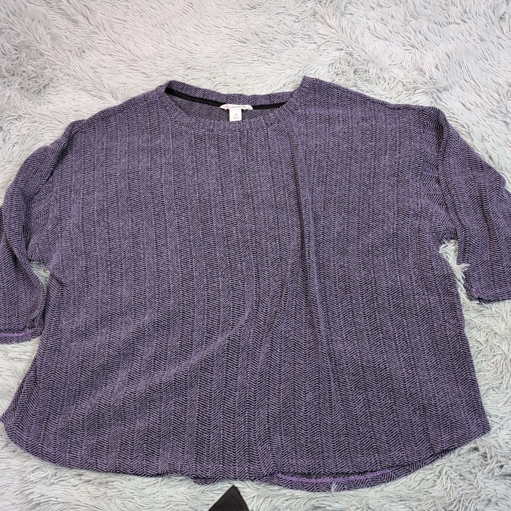Liz Claiborne Sweater Womens 3X Purple Comfort Preppy Casual Stretch Chevron